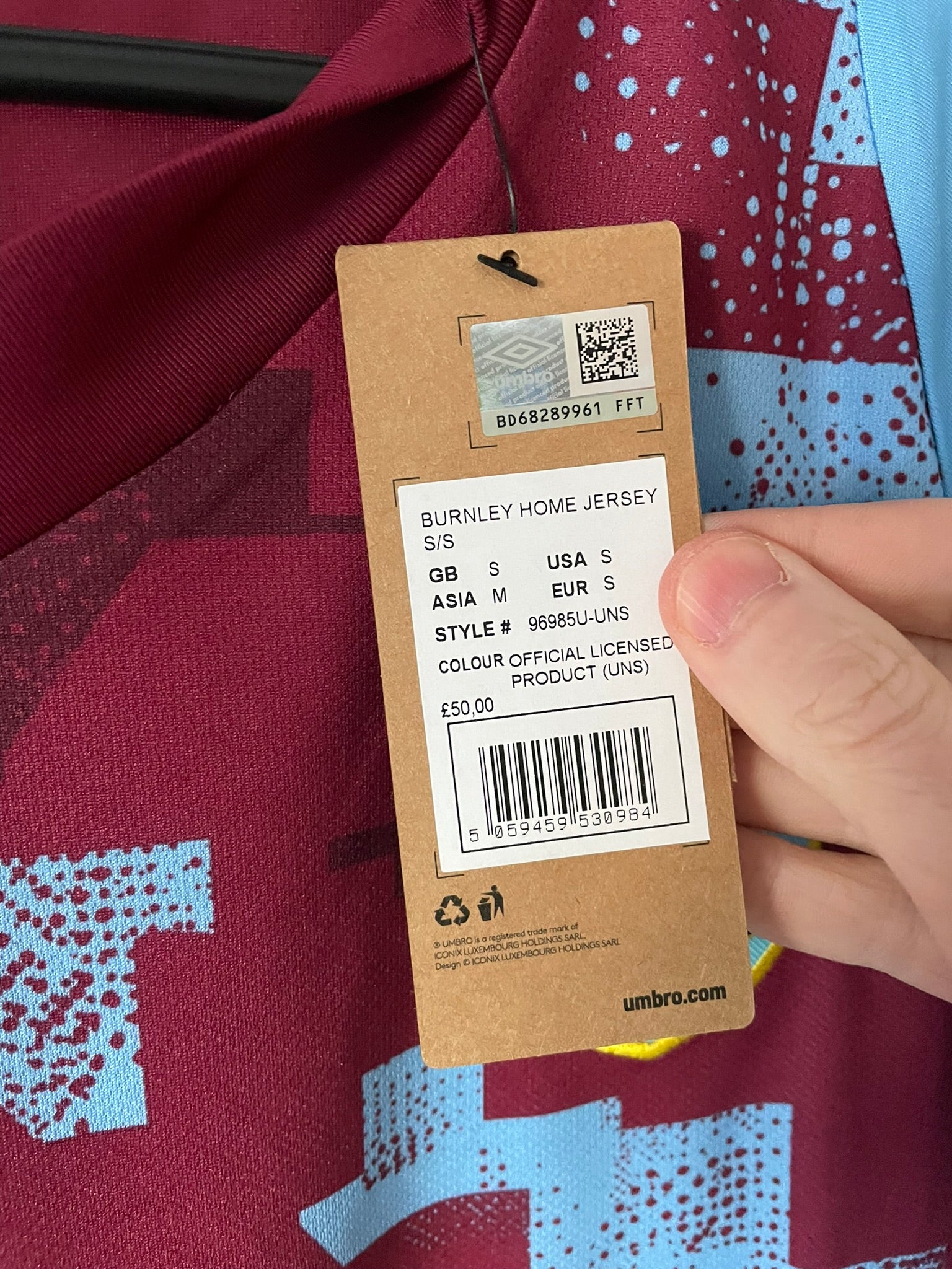 Burnley FC Umbro 22/23 Home BNWT (S)
